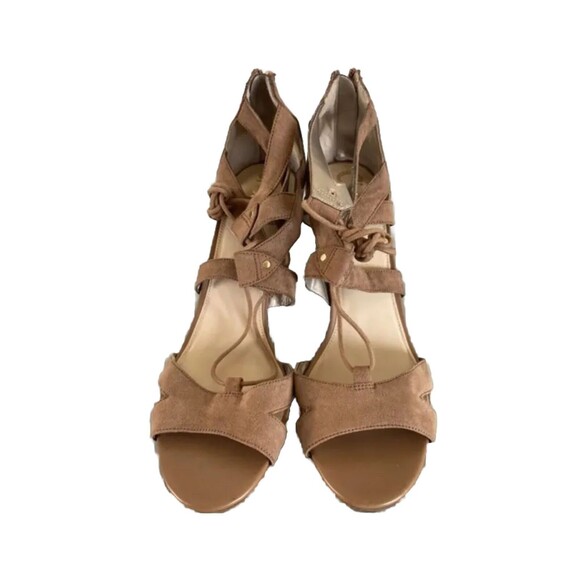 Circus by Sam Edelman Emelia Strappy Lace-up Heeled Sandals 9.5 Tan Faux Suede - Picture 5 of 8